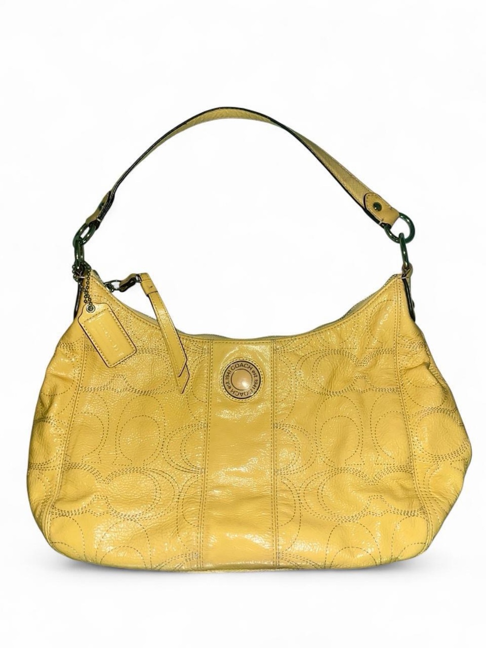 Vintage Coach Yellow Leather Hobo Bag with Signature Stitching
